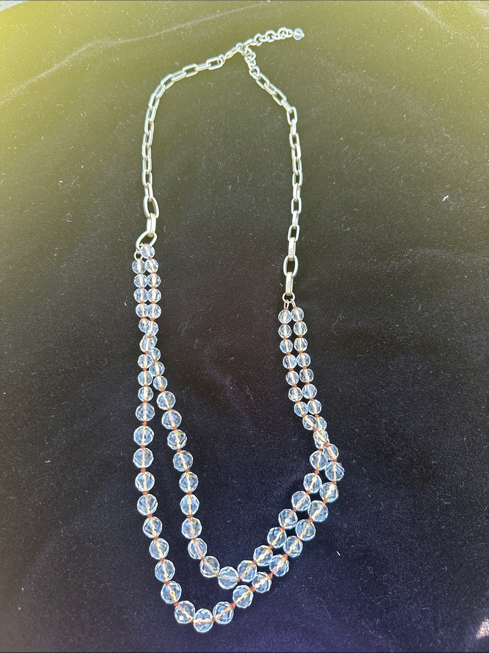 J. Crew Clear Crystal Double-Strand Necklace with Silver Chain